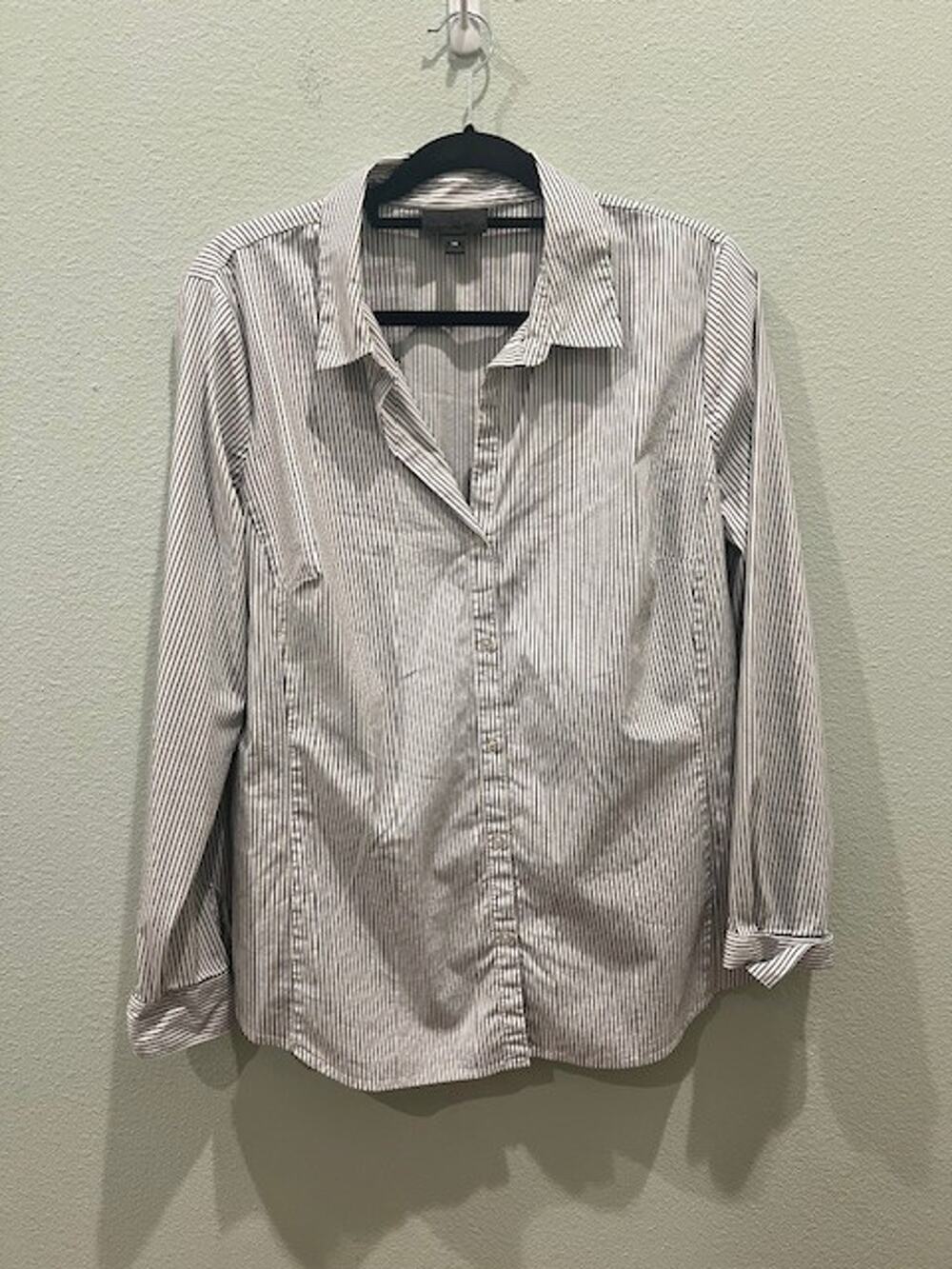 Worthington White with Black Stripes Long Sleeved Collared Women's Shirt Size 18